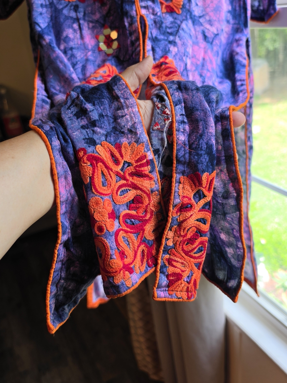 Embroidered Long Tunic in Purple and Orange Made In India 100% Cotton Size 44 - Picture 13 of 16